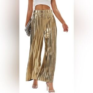 Gold Metallic Wide-Leg Pants